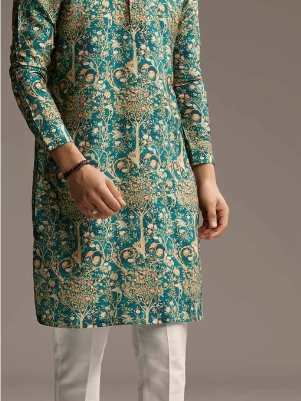 KALKI Fashion Teal Floral Printed Men's Kurta Shirt - Teal